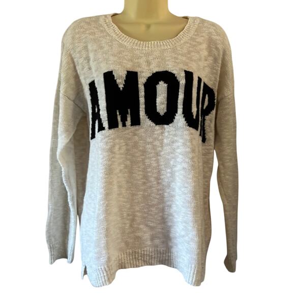Forever 21 White “AMOUR” Slouchy Knit Sweater Size Medium Comfy - Picture 1 of 8